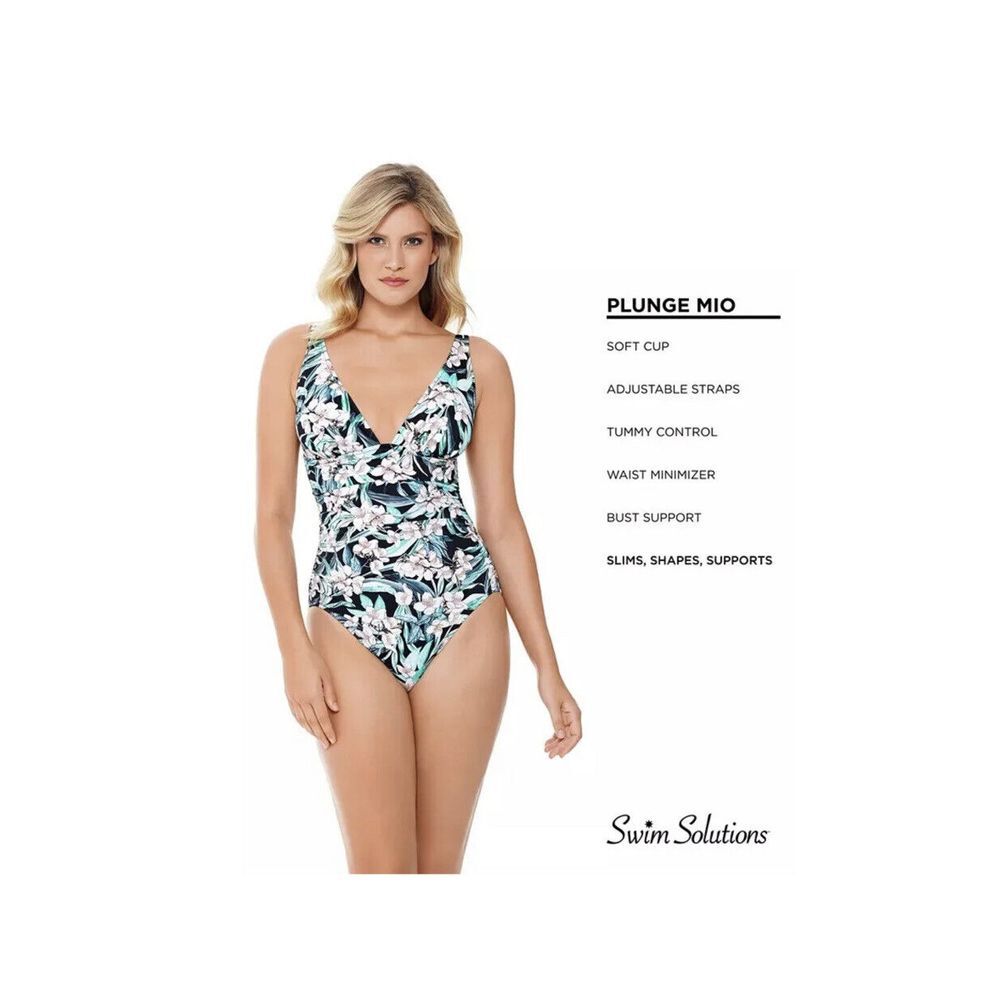 Swim Solutions Women's Plunge Tummy Control One Piece Swimsuit SZ 18‎